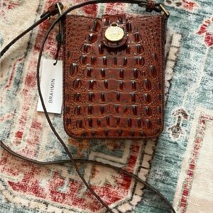 Brahmin Tan Crocodile Embossed Crossbody Mini Bag